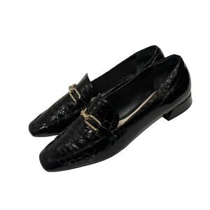 Schultz Black Patent Croc Embossed Chain Loafers Flats Leather Sole Size 8.5B